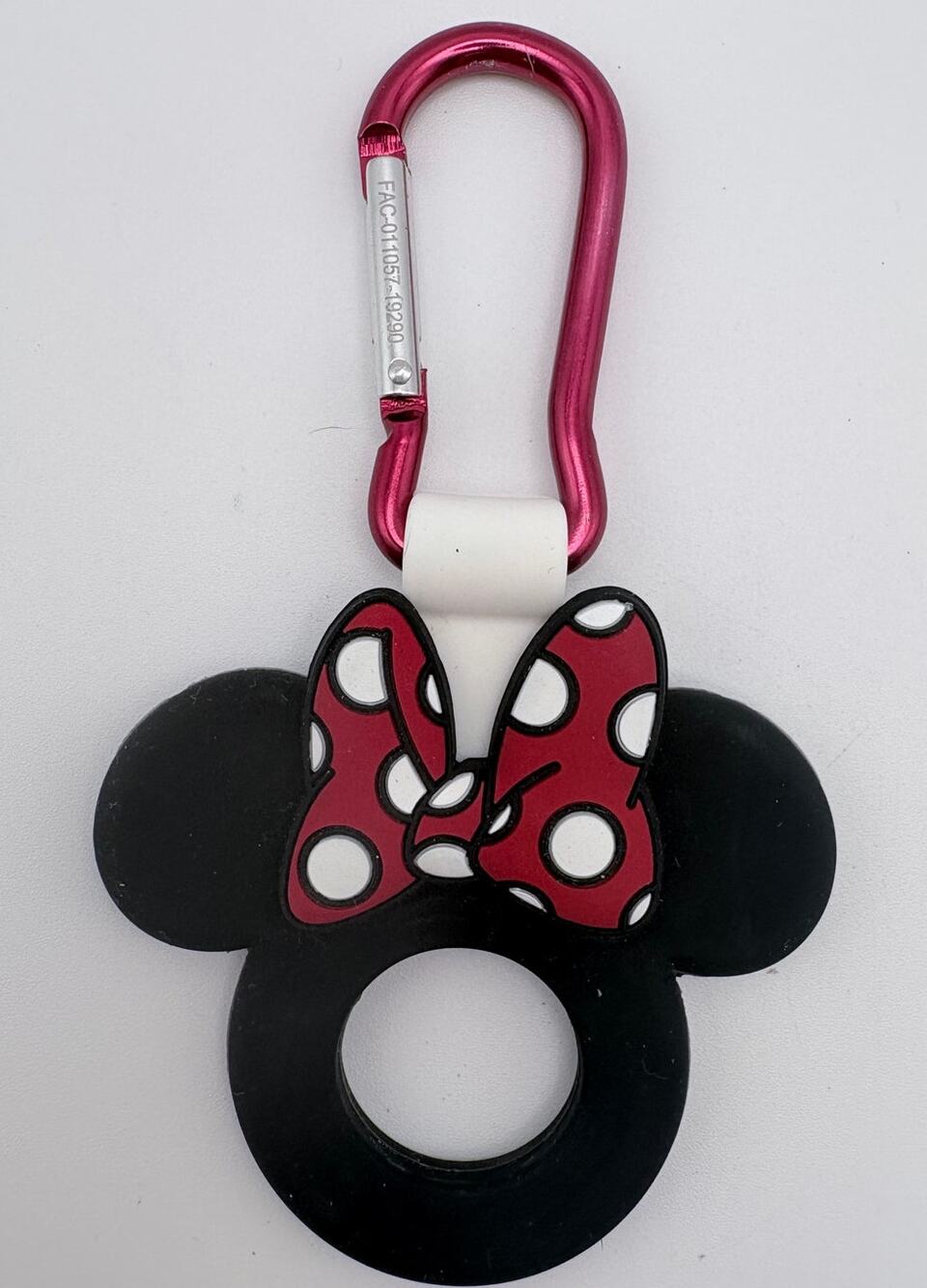Minnie Mouse Silicone Bottle Holder on Red Carabiner